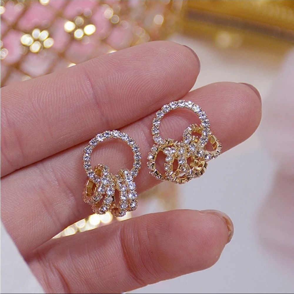 14K Gold Plated Diamond Circle Earrings